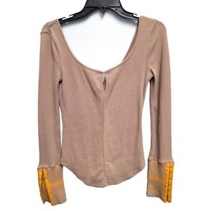 We The Free Free People Thermal Mod Striped Cuff Top Sz S Long Sleeve Keyhole